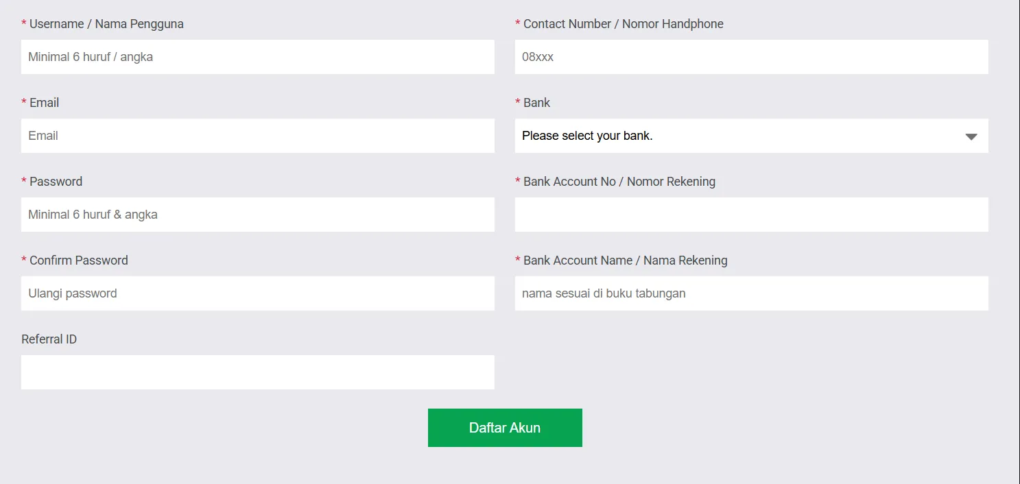 Jawara79 registration page with simple phone number signup and bonus code field